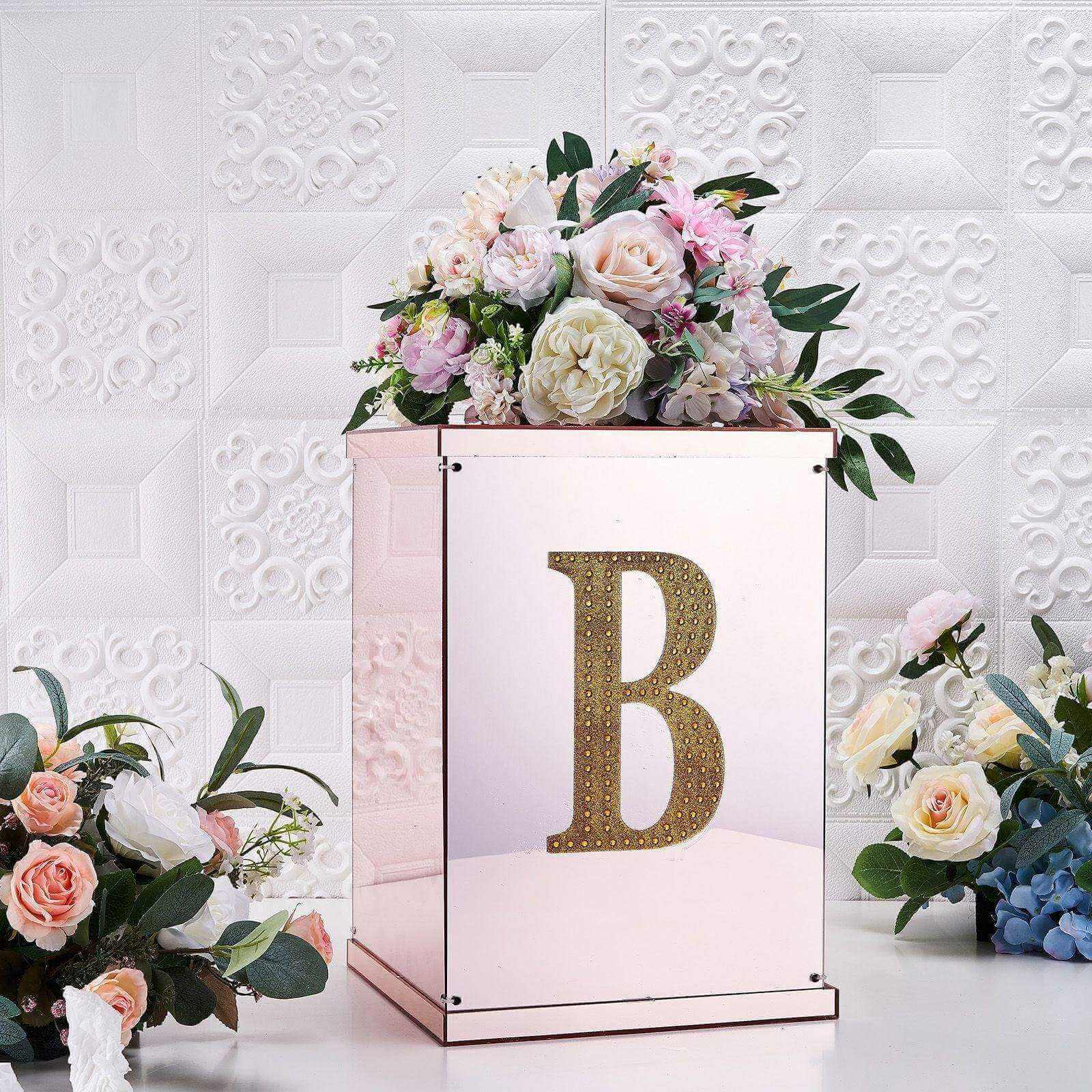 Decorative Rhinestone Alphabet "B" Letter Stickers, Glitter Adhesive Craft Letters Gold DIY Sparkle Embellishments 8"