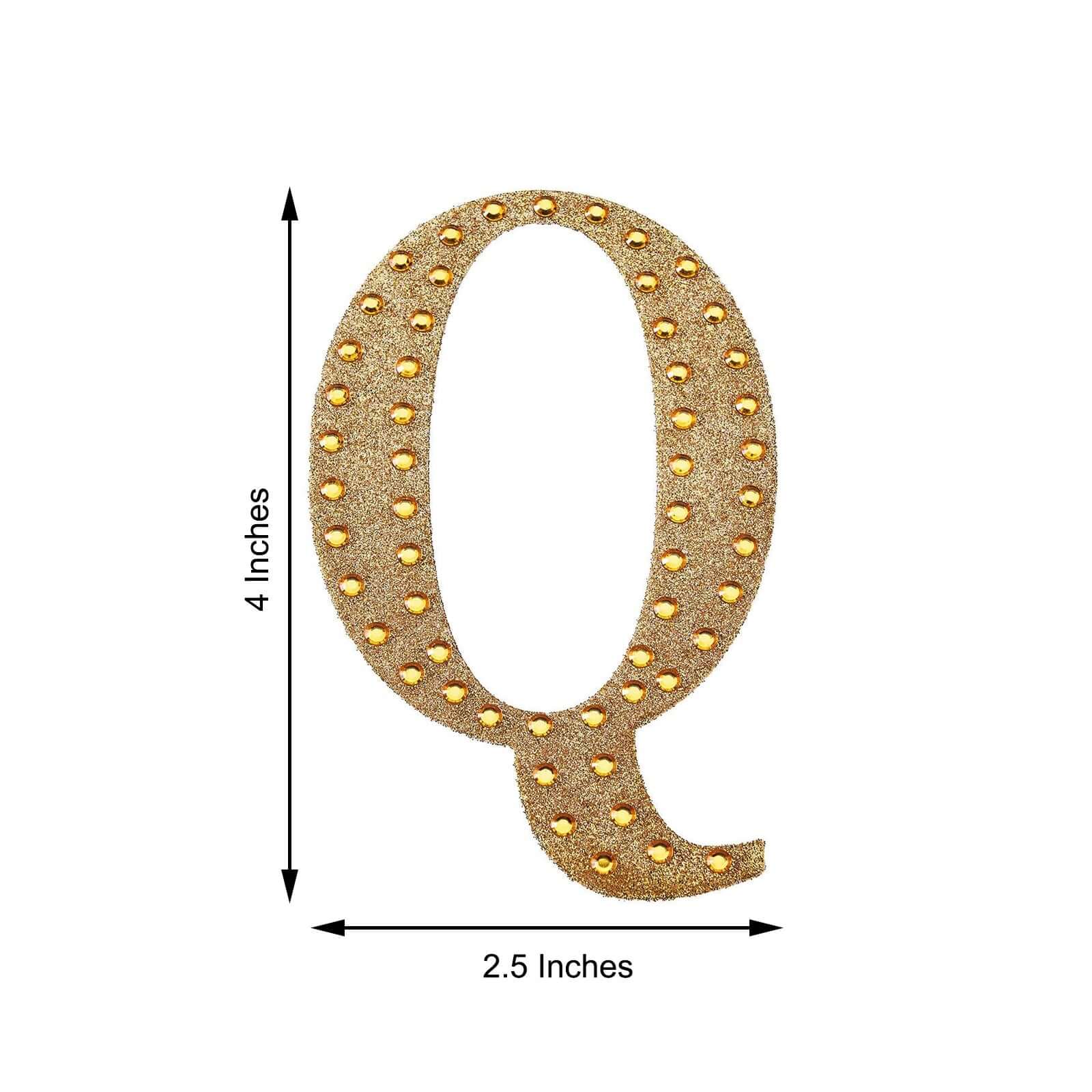 Decorative Rhinestone Alphabet "Q" Letter Stickers, Glitter Adhesive Craft Letters Gold DIY Sparkle Embellishments 4"