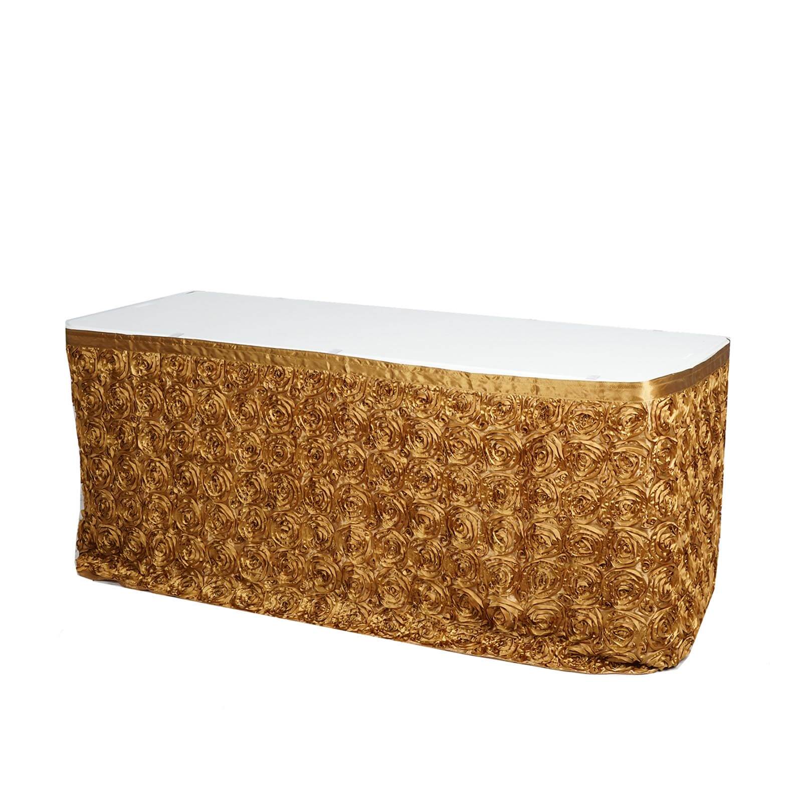 Rosette Satin 21ft Table Skirt Gold - 3D Floral Table Cover
