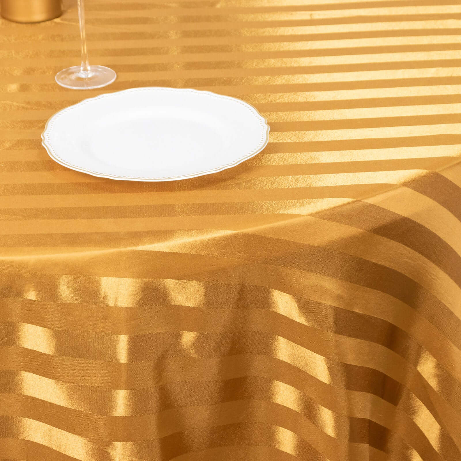 Satin Striped 120" Round Tablecloth Gold - Silky Smooth Seamless Wedding Decor