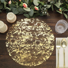 50-Pack Table Placemats Foil Design Metallic Gold Round - Mesh Disposable Shiny Dining Mats 13"