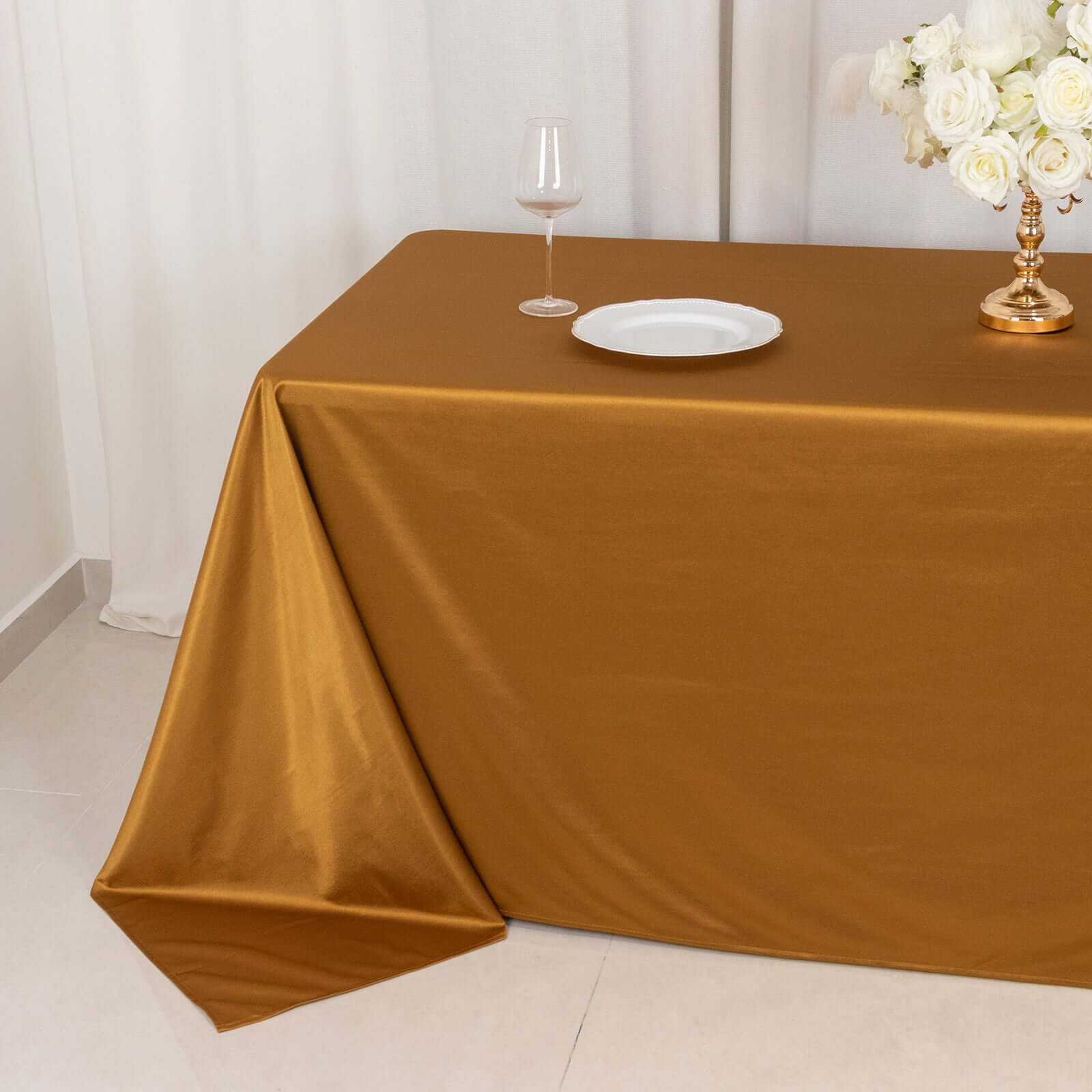 Scuba Rectangular 90"x132" Tablecloth Shimmering Gold - Wrinkle Free & Stain Resistant Seamless Table Cover for Weddings and Parties