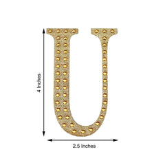 Decorative Rhinestone Alphabet "U" Letter Stickers, Glitter Adhesive Craft Letters Gold DIY Sparkle Embellishments 4"