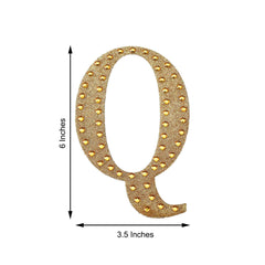 Decorative Rhinestone Alphabet "Q" Letter Stickers, Glitter Adhesive Craft Letters Gold DIY Sparkle Embellishments 6"
