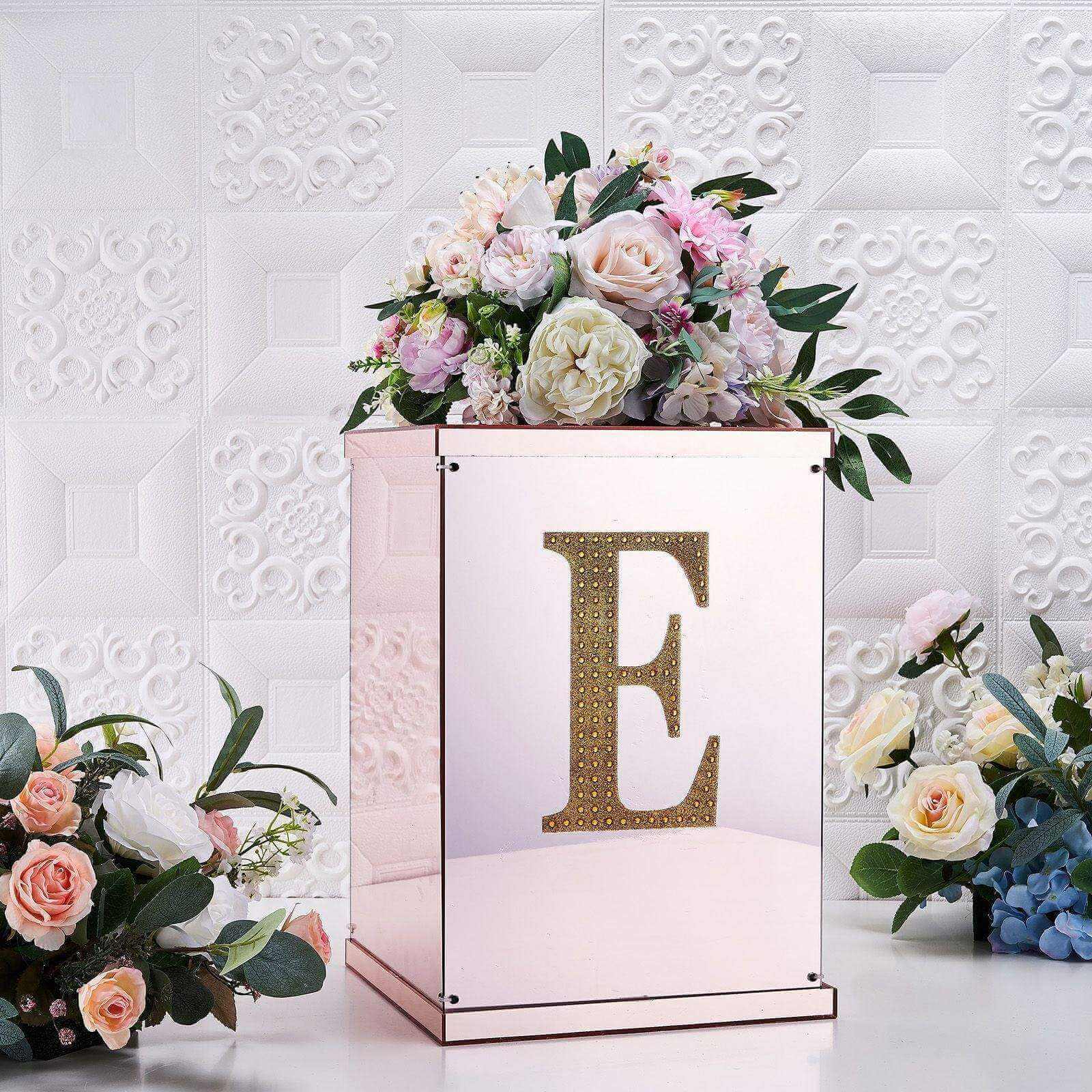 Decorative Rhinestone Alphabet "E" Letter Stickers, Glitter Adhesive Craft Letters Gold DIY Sparkle Embellishments 8"