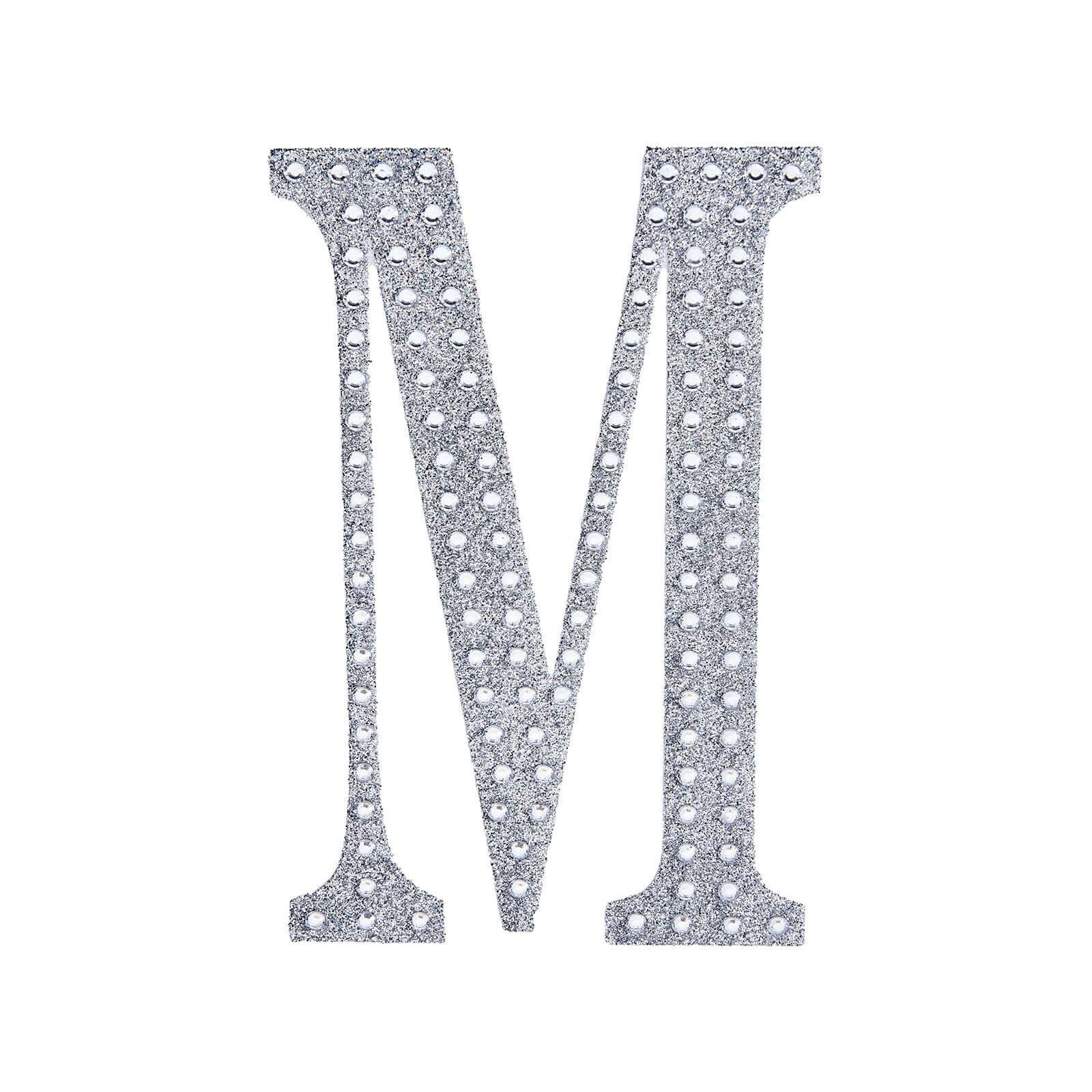 Decorative Rhinestone Alphabet "M" Letter Stickers, Glitter Adhesive Craft Letters Silver DIY Sparkle Embellishments 8"