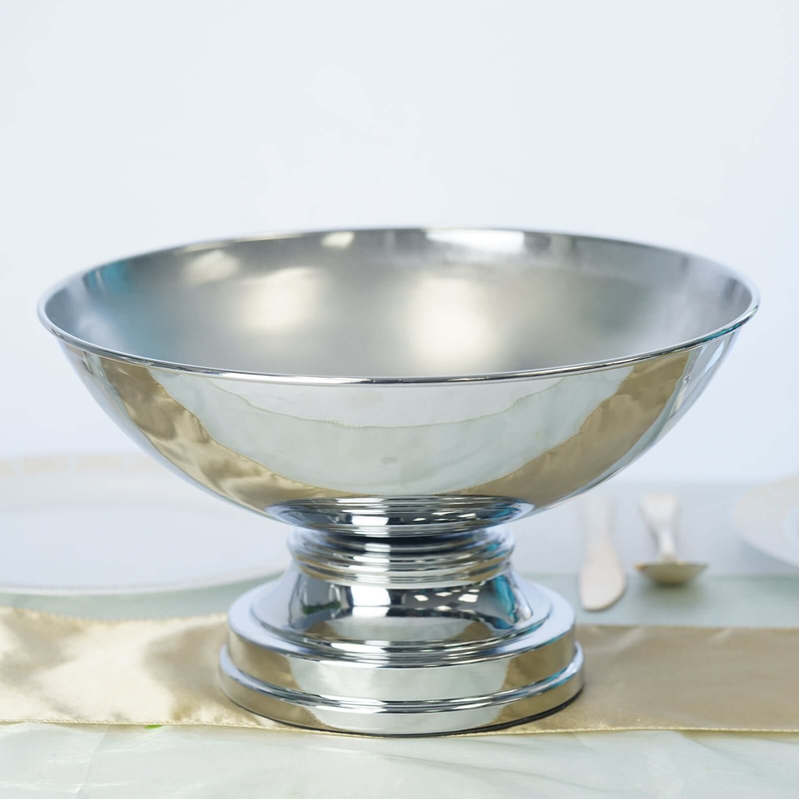 Metal Pedestal Flower Pot Round Design Metallic Silver - Floating Candle Bowl and Display Dish 12"