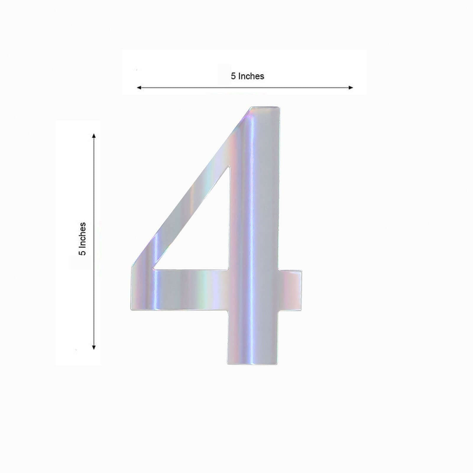 4-Pack Stickers Banner Custom 0-9 Number "4" Design Iridescent - Milestone Age and Date Stick-On Numbers 5"