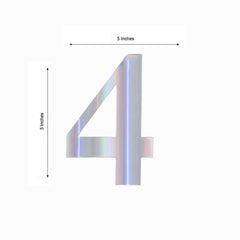 4-Pack Stickers Banner Custom 0-9 Number "4" Design Iridescent - Milestone Age and Date Stick-On Numbers 5"