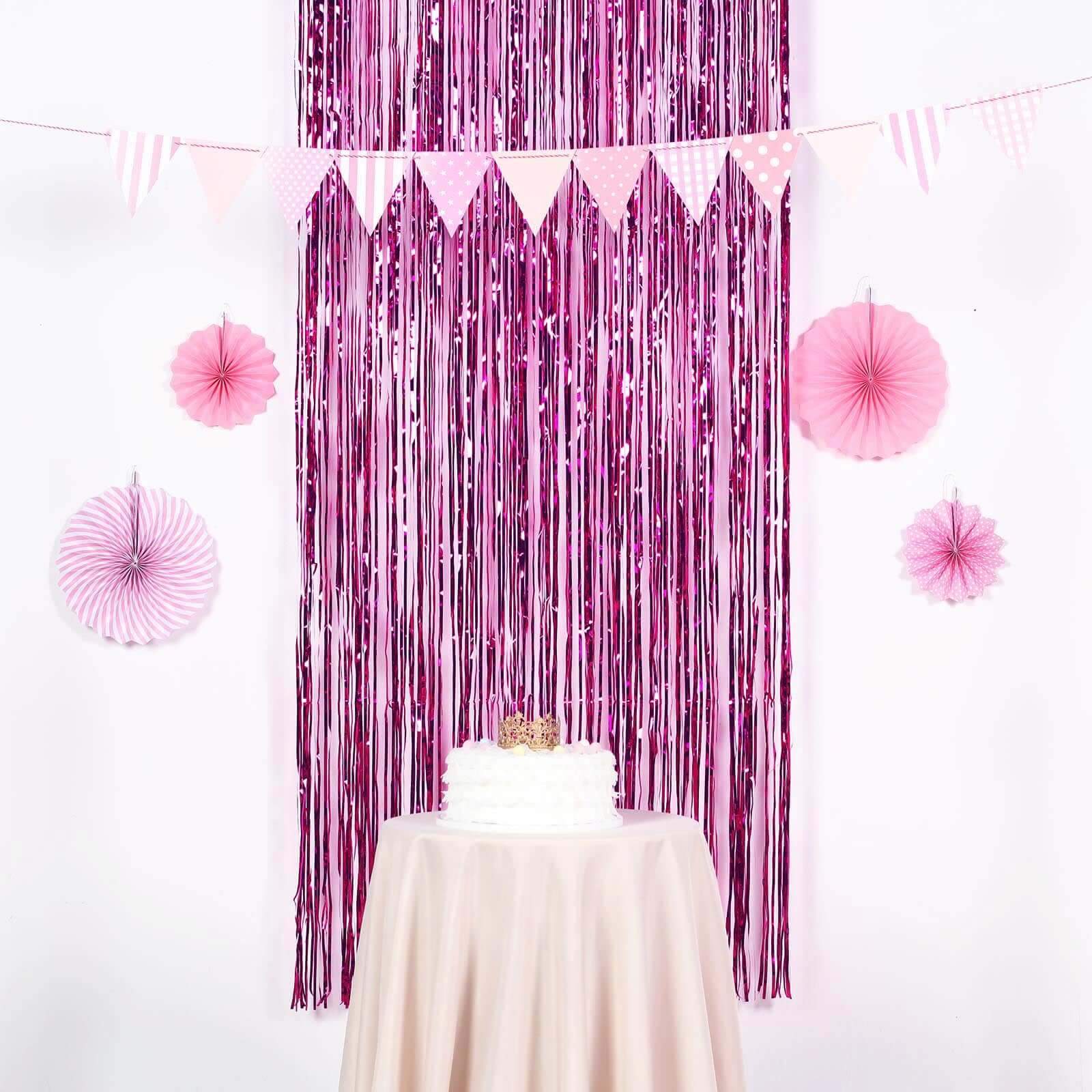 8ft Fuchsia Metallic Tinsel Foil Fringe Doorway Curtain Party Backdrop