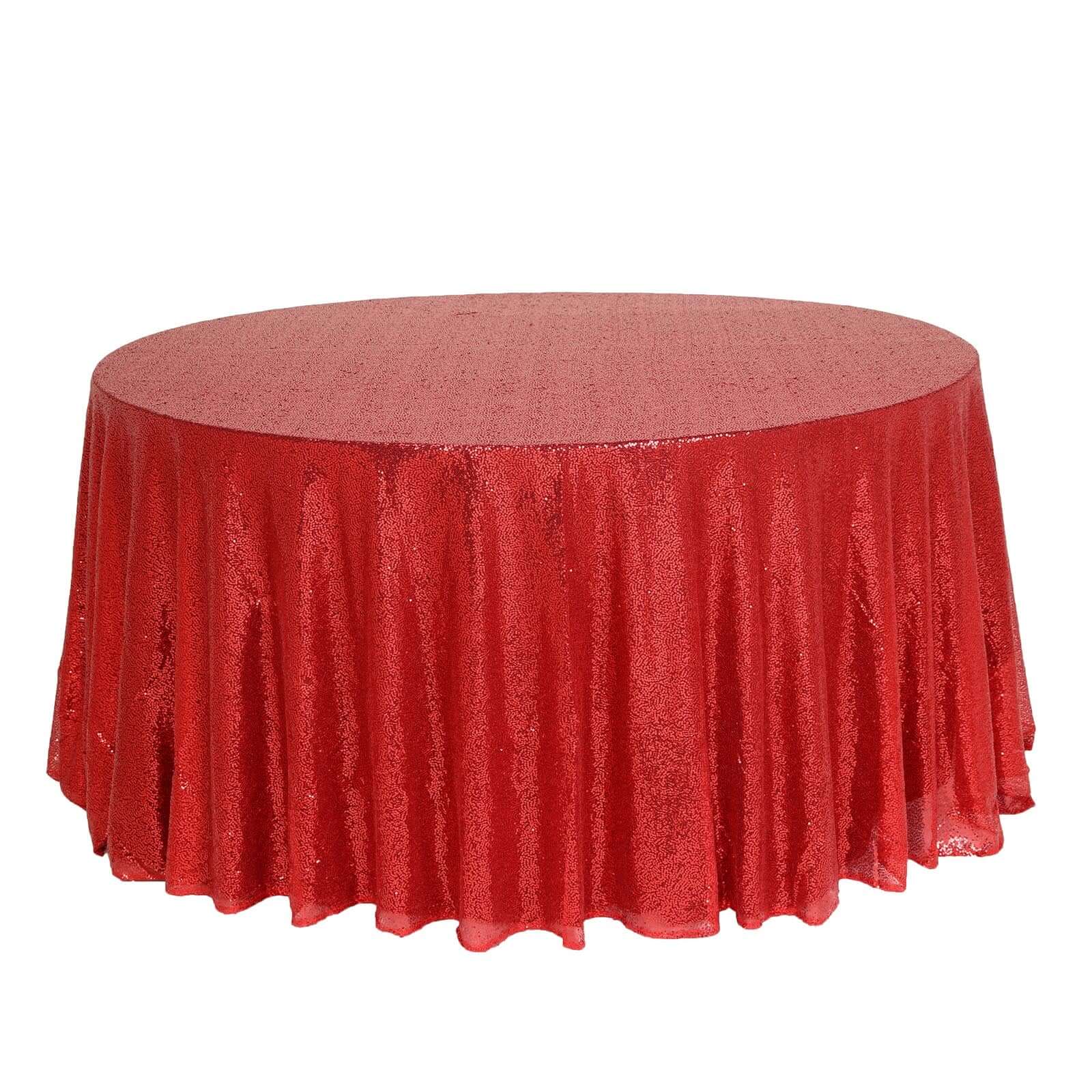 Sequin 132" Round Tablecloth Red - Seamless Dazzling Table Cover