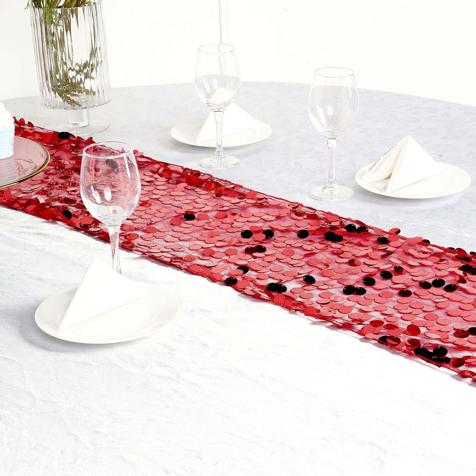 Big Payette Sequin 13"x108" Table Runner Red - Dazzling Design