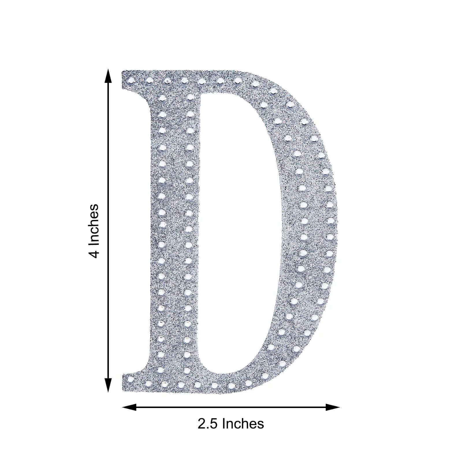Decorative Rhinestone Alphabet "D" Letter Stickers, Glitter Adhesive Craft Letters Silver DIY Sparkle Embellishments 4"