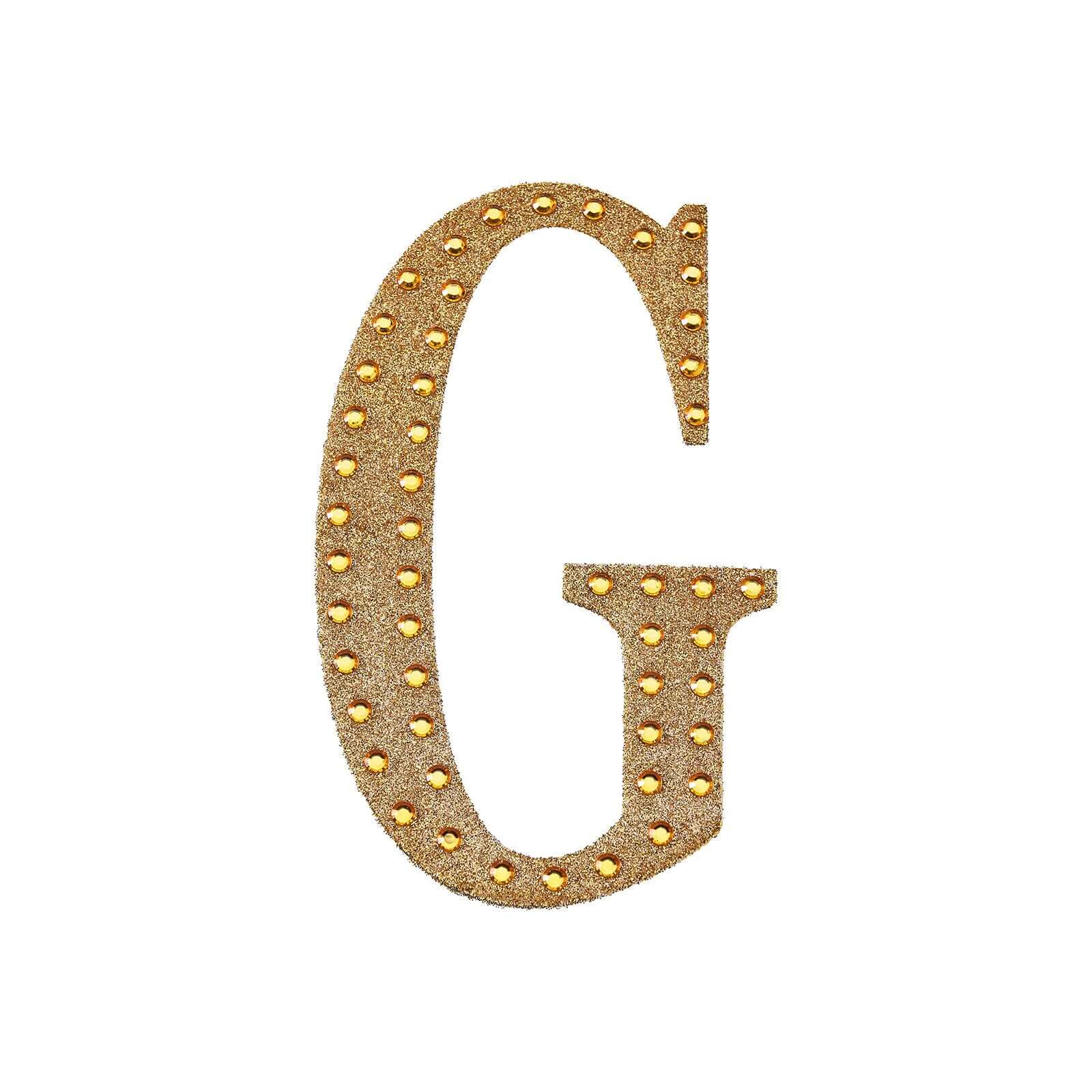 Decorative Rhinestone Alphabet "G" Letter Stickers, Glitter Adhesive Craft Letters Gold DIY Sparkle Embellishments 8"