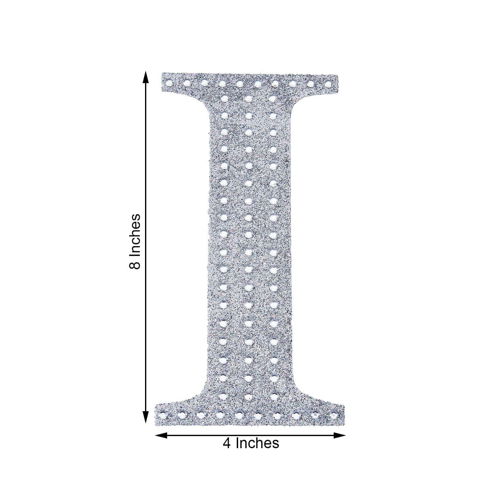 Decorative Rhinestone Alphabet "I" Letter Stickers, Glitter Adhesive Craft Letters Silver DIY Sparkle Embellishments 8"