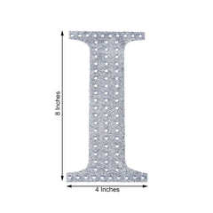 Decorative Rhinestone Alphabet "I" Letter Stickers, Glitter Adhesive Craft Letters Silver DIY Sparkle Embellishments 8"