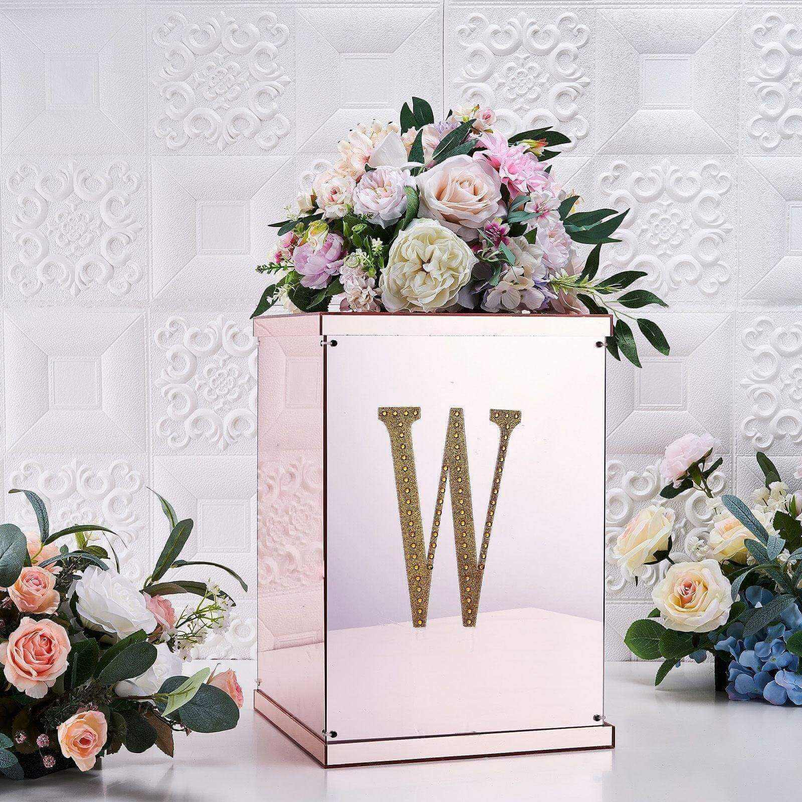 Decorative Rhinestone Alphabet "W" Letter Stickers, Glitter Adhesive Craft Letters Gold DIY Sparkle Embellishments 8"