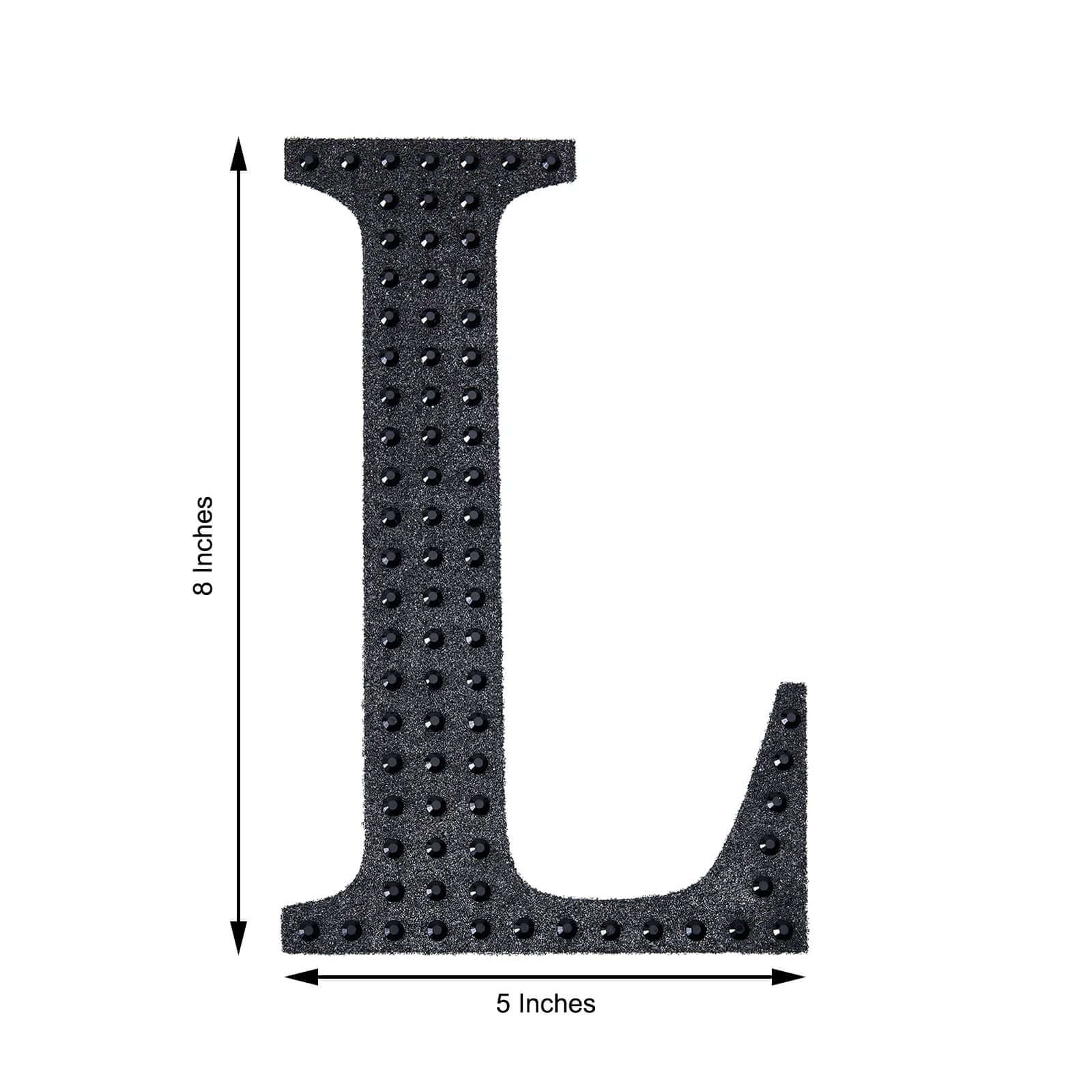Decorative Rhinestone Alphabet "L" Letter Stickers, Glitter Adhesive Craft Letters Black DIY Sparkle Embellishments 8"