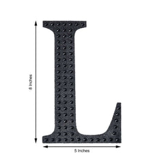 Decorative Rhinestone Alphabet "L" Letter Stickers, Glitter Adhesive Craft Letters Black DIY Sparkle Embellishments 8"