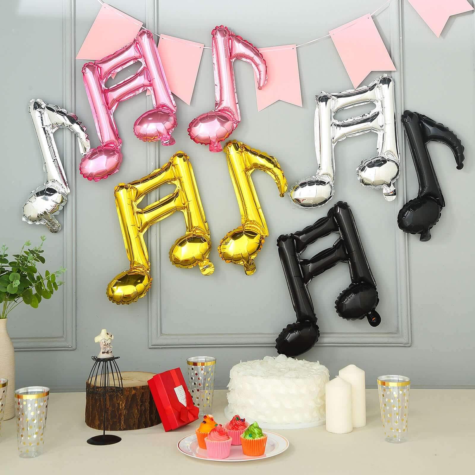 6 Pack Rose Gold Single and Double Music Note Mylar Foil Balloons