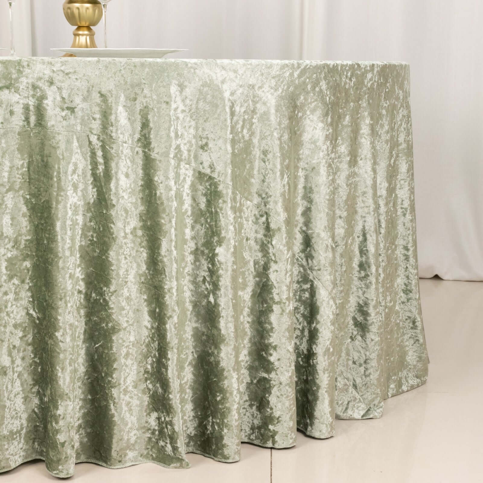 Premium Crushed Velvet 120" Round Tablecloth Sage Green - Reusable Soft & Stylish Seamless Table Cover