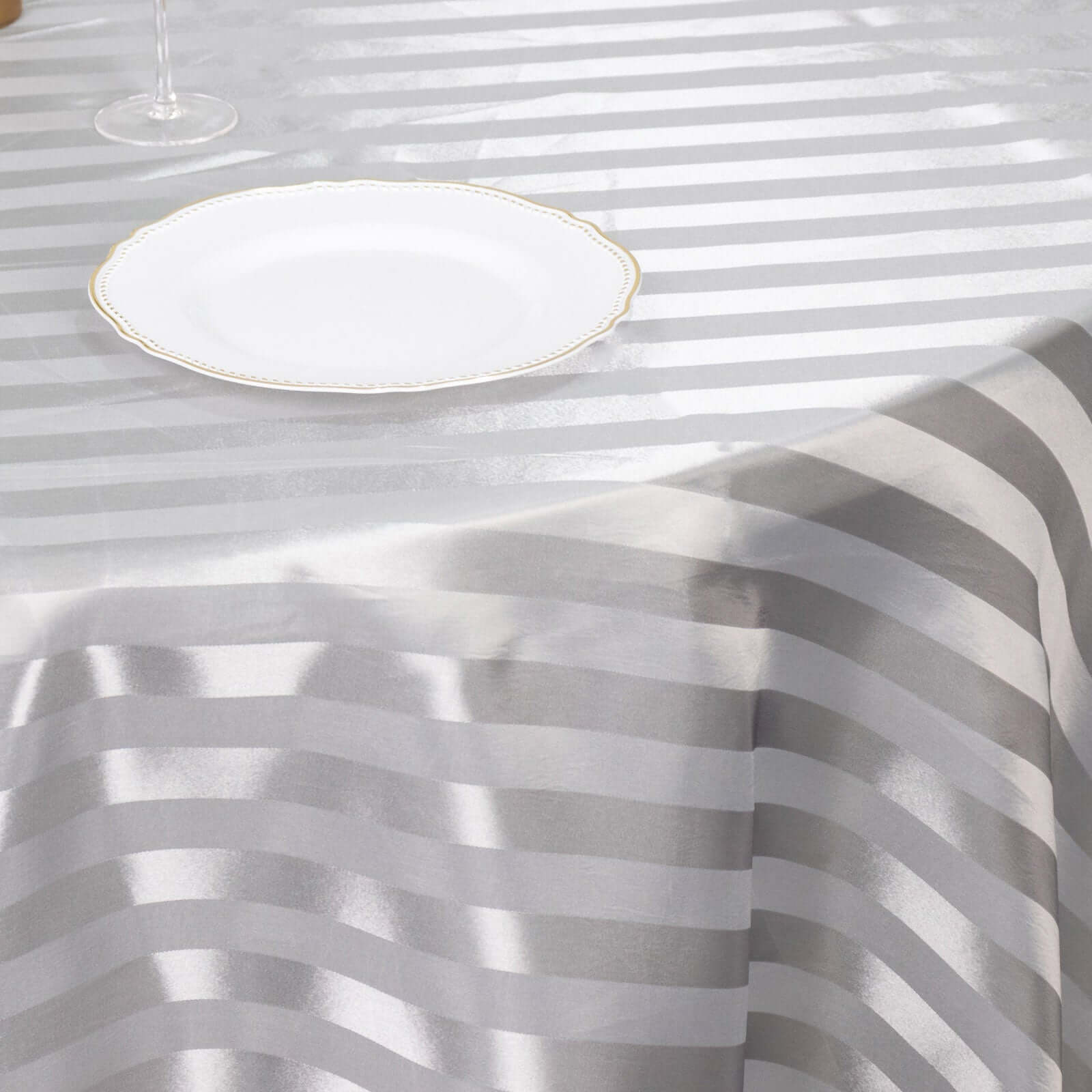 Satin Striped 120" Round Tablecloth Silver - Silky Smooth Seamless Table Cover