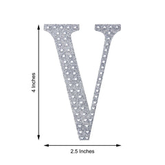 Decorative Rhinestone Alphabet "V" Letter Stickers, Glitter Adhesive Craft Letters Silver DIY Sparkle Embellishments 4"