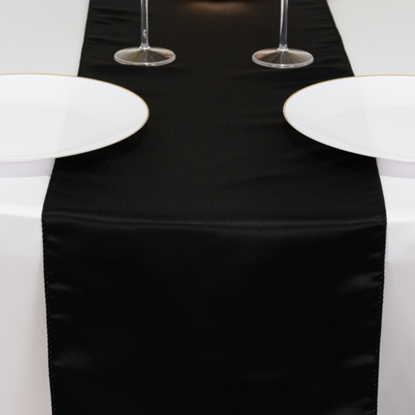 Lamour Satin 12"x108" Table Runner Black - Smooth & Lustrous Finish