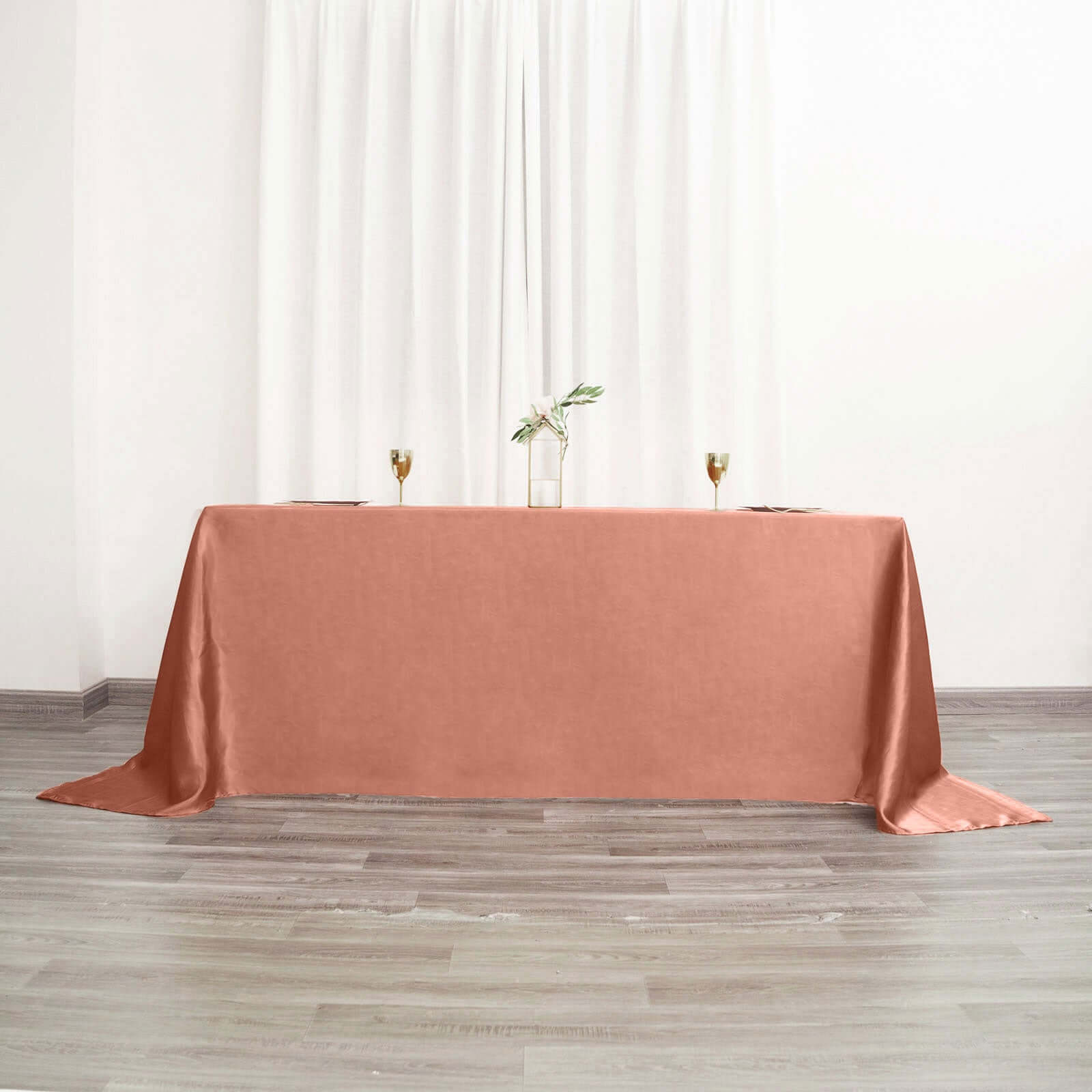 Satin Rectangular 90"x132" Tablecloth Terracotta (Rust) - Seamless Table Cover