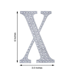 Decorative Rhinestone Alphabet "X" Letter Stickers, Glitter Adhesive Craft Letters Silver DIY Sparkle Embellishments 6"