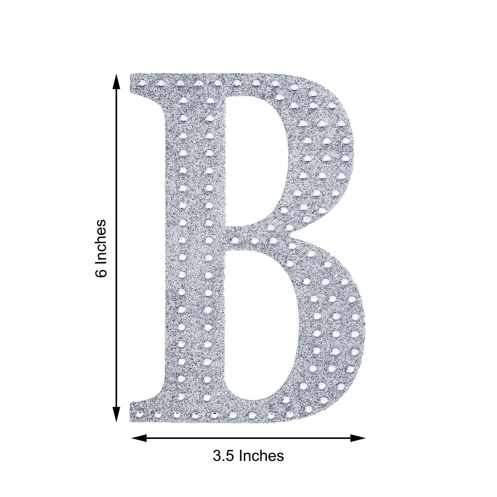 Decorative Rhinestone Alphabet "B" Letter Stickers, Glitter Adhesive Craft Letters Silver DIY Sparkle Embellishments 6"