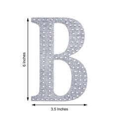 Decorative Rhinestone Alphabet "B" Letter Stickers, Glitter Adhesive Craft Letters Silver DIY Sparkle Embellishments 6"