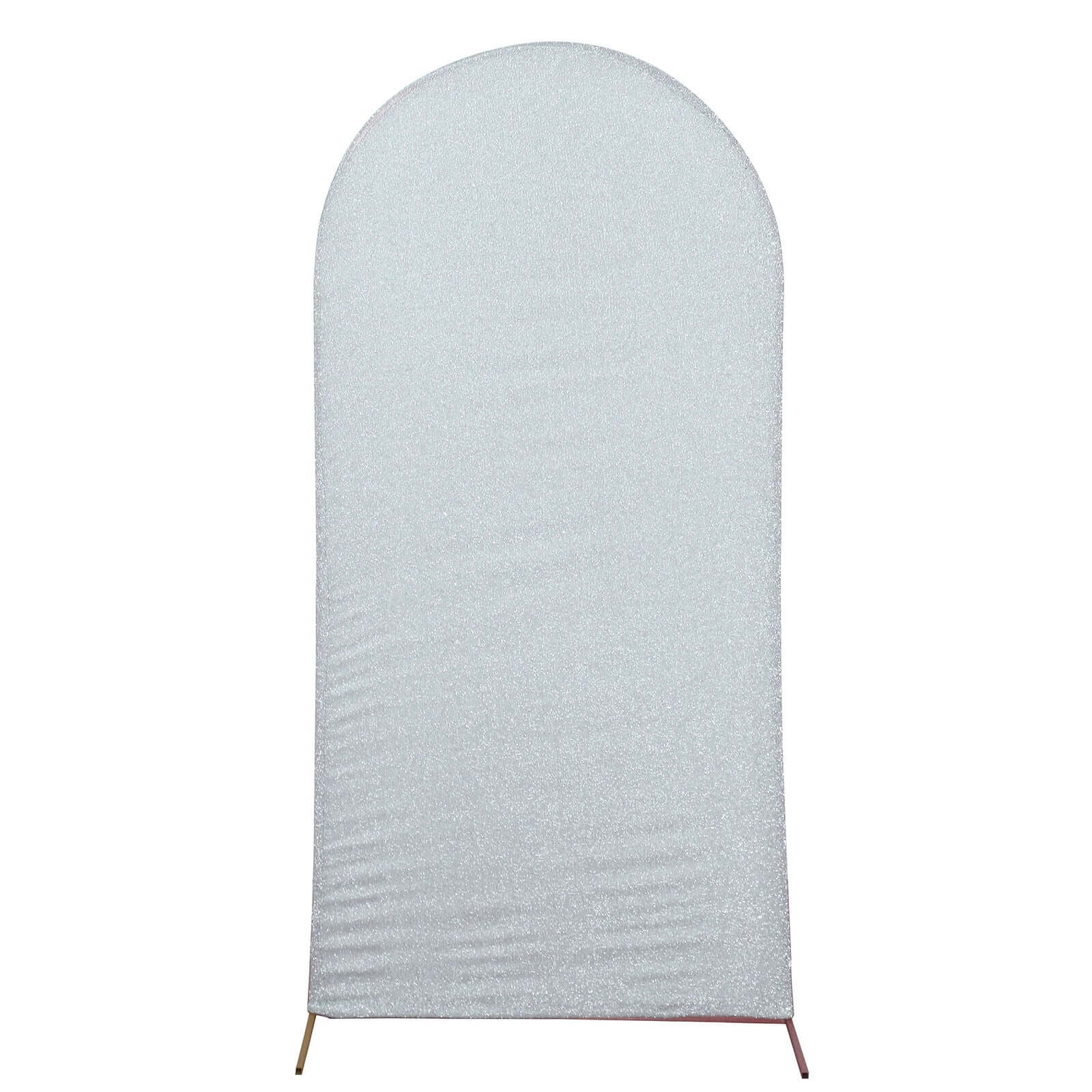 7ft Silver Shimmer Tinsel Spandex Chiara Backdrop Stand Cover For Fitted Round Top Wedding Arch