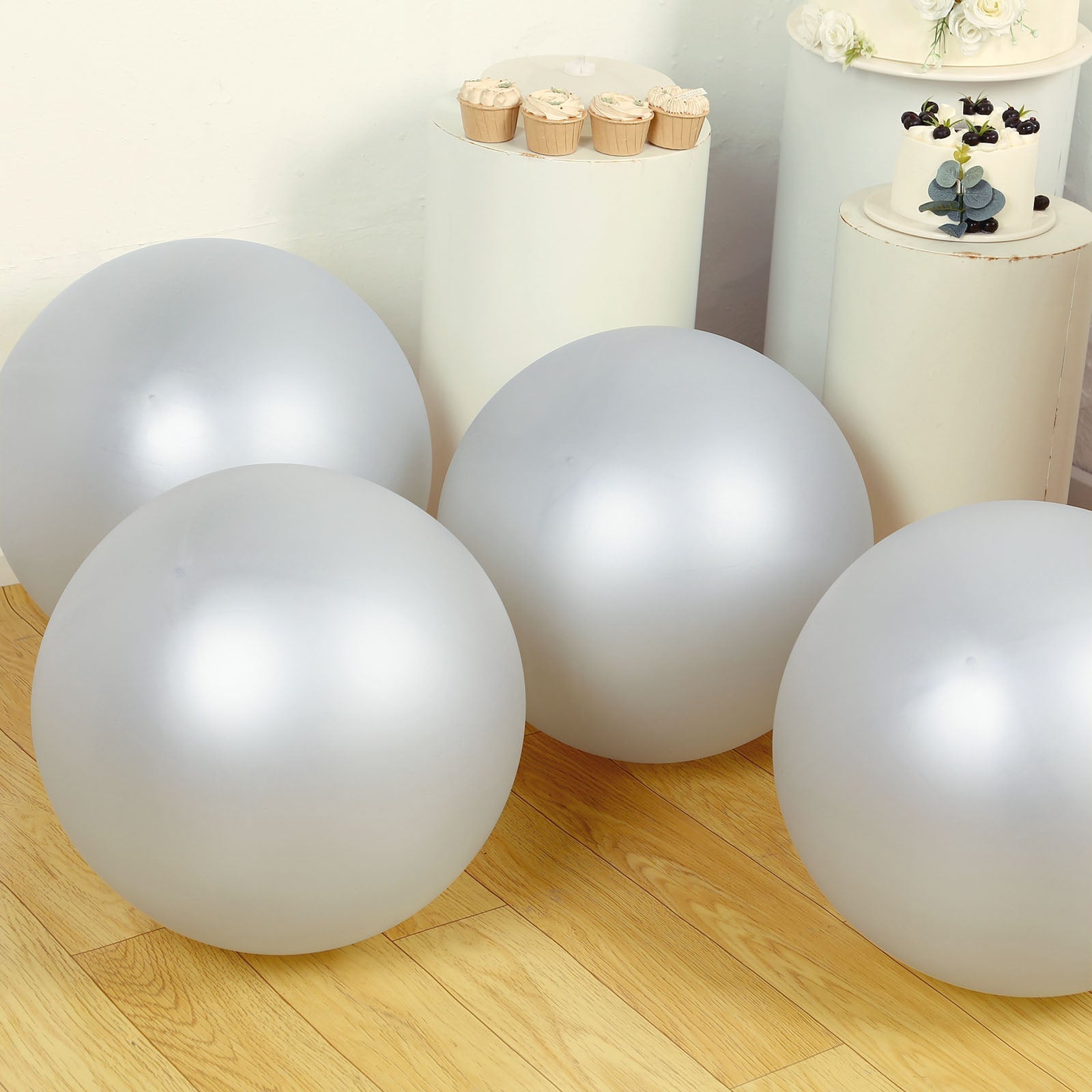 5 Pack Large Silver Biodegradable Balloons, 36" Thickened Extra Strong Eco-friendly Latex Helium Party Balloons