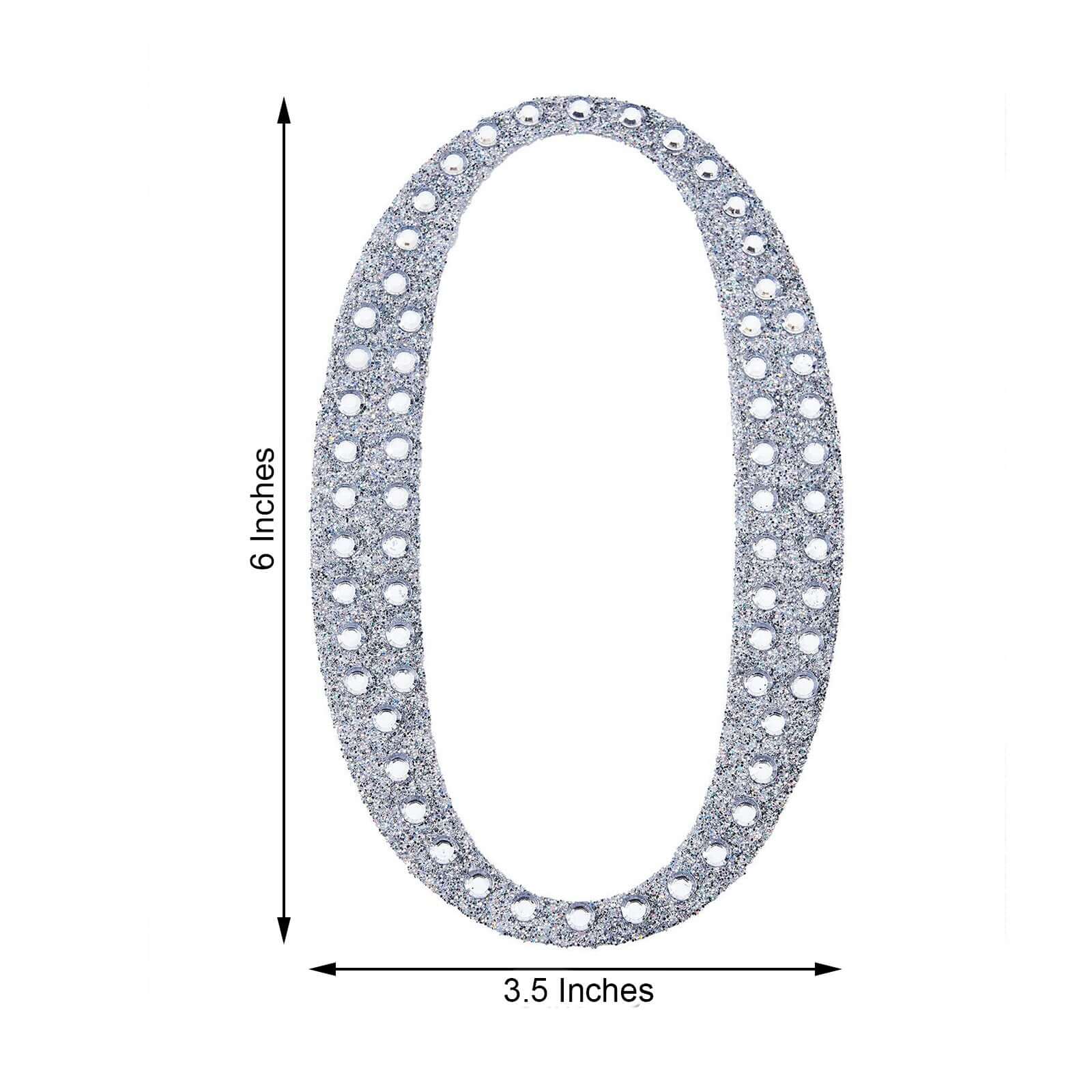 Decorative Rhinestone Number "0" Stickers, Glitter Adhesive Craft Numbers Silver DIY Sparkle Embellishments 6"