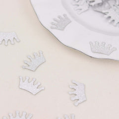 300 Pcs Glitter Princess Crown Paper Confetti Double-Sided Silver, Baby Shower Party Table Scatters - Decorative & Sparkling Design