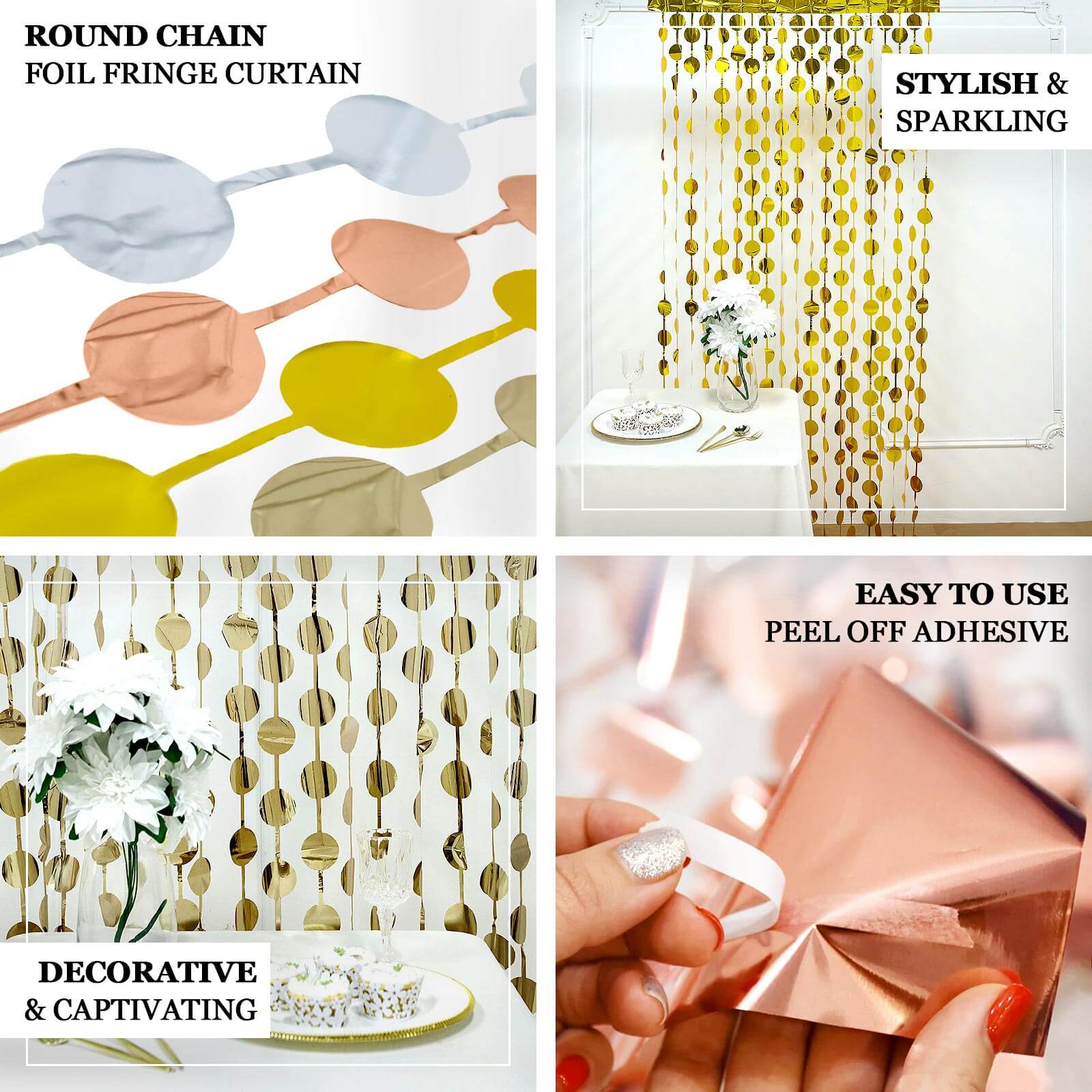 Silver Round Chain Foil Fringe Curtain Party Backdrop, Metallic Silver Tinsel Streamer Party Decor - Door Window Foil Curtain - 3ftx6.5ft