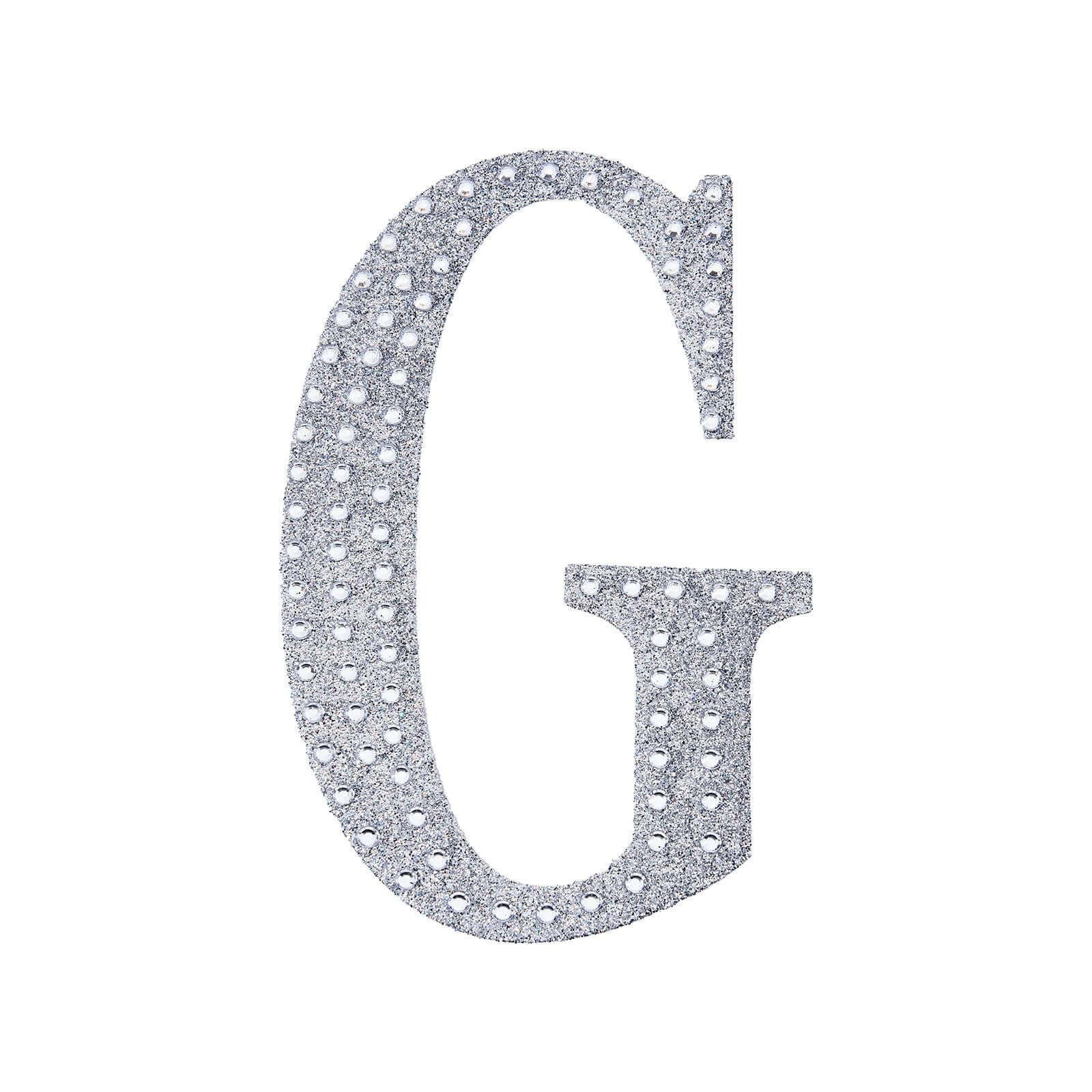 Decorative Rhinestone Alphabet "G" Letter Stickers, Glitter Adhesive Craft Letters Silver DIY Sparkle Embellishments 4"