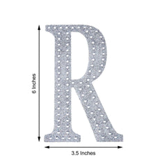 Decorative Rhinestone Alphabet "R" Letter Stickers, Glitter Adhesive Craft Letters Silver DIY Sparkle Embellishments 6"