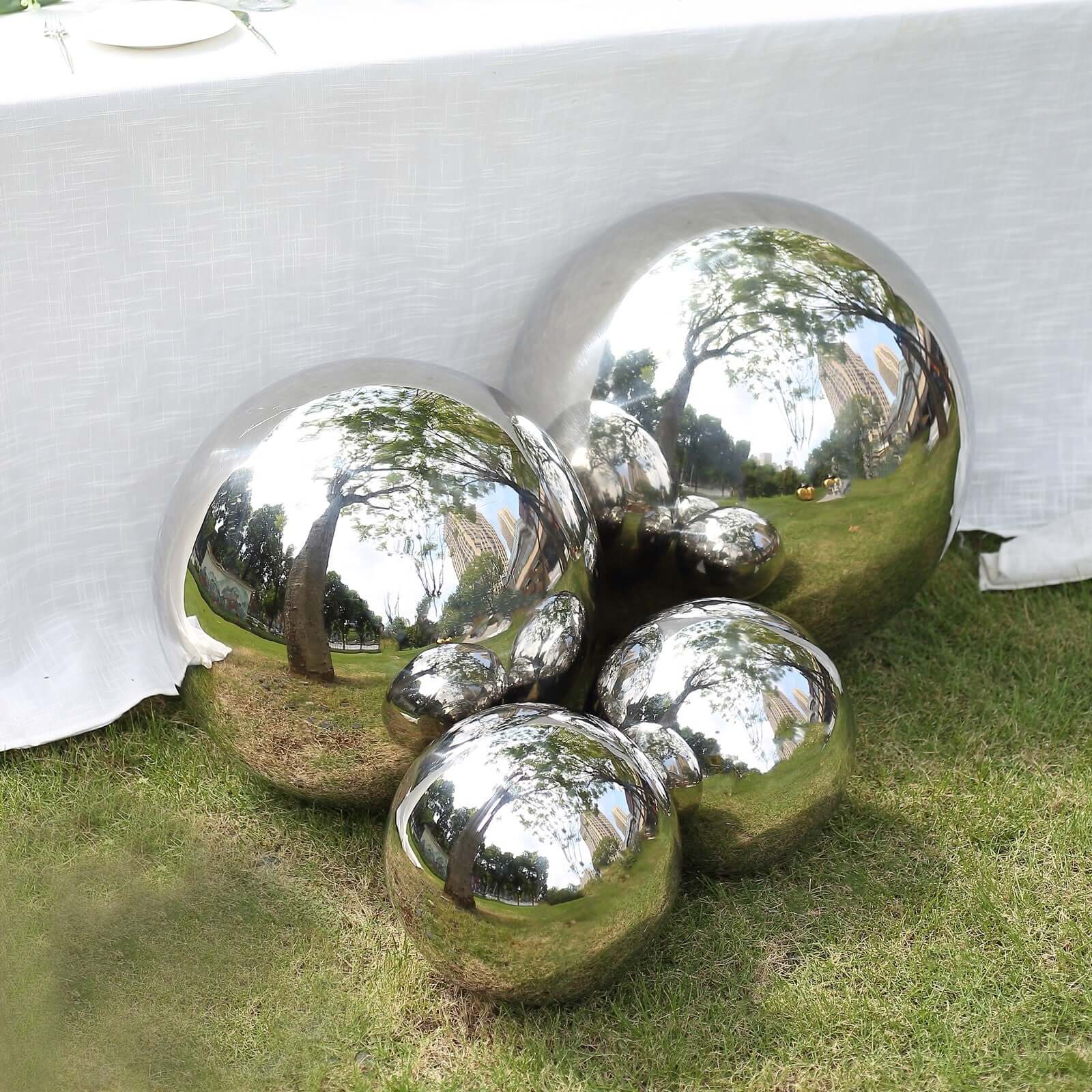 Gazing Globe Mirror Ball Reflective Hollow Stainless Steel Silver Sphere - Decorative Garden Display Ornament 22"
