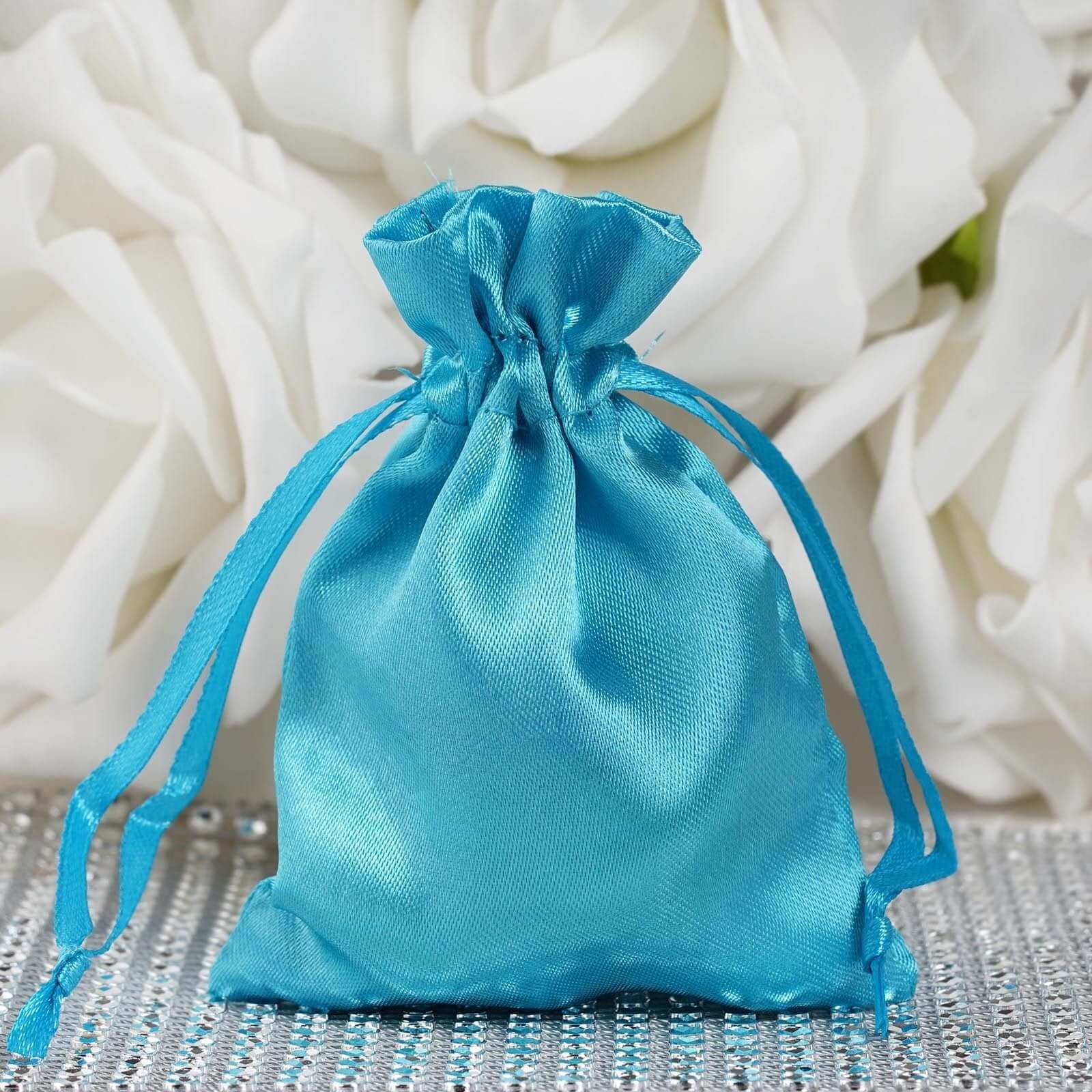 12 Pack 3"x4" Turquoise Satin Drawstring Wedding Party Favor Gift Bags