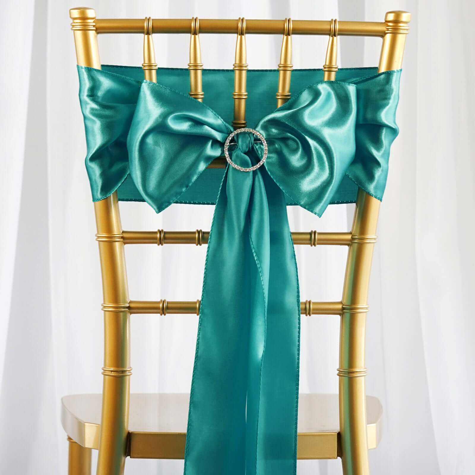 5 Pack Satin Chair Sashes Turquoise - Durable Chair Bows with Shiny Finish 6"x106"