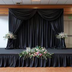 Portable Stage Skirt Black Polyester Platform Skirting Cloth for Events, Performances & Wedding Staging - 24"x20ft