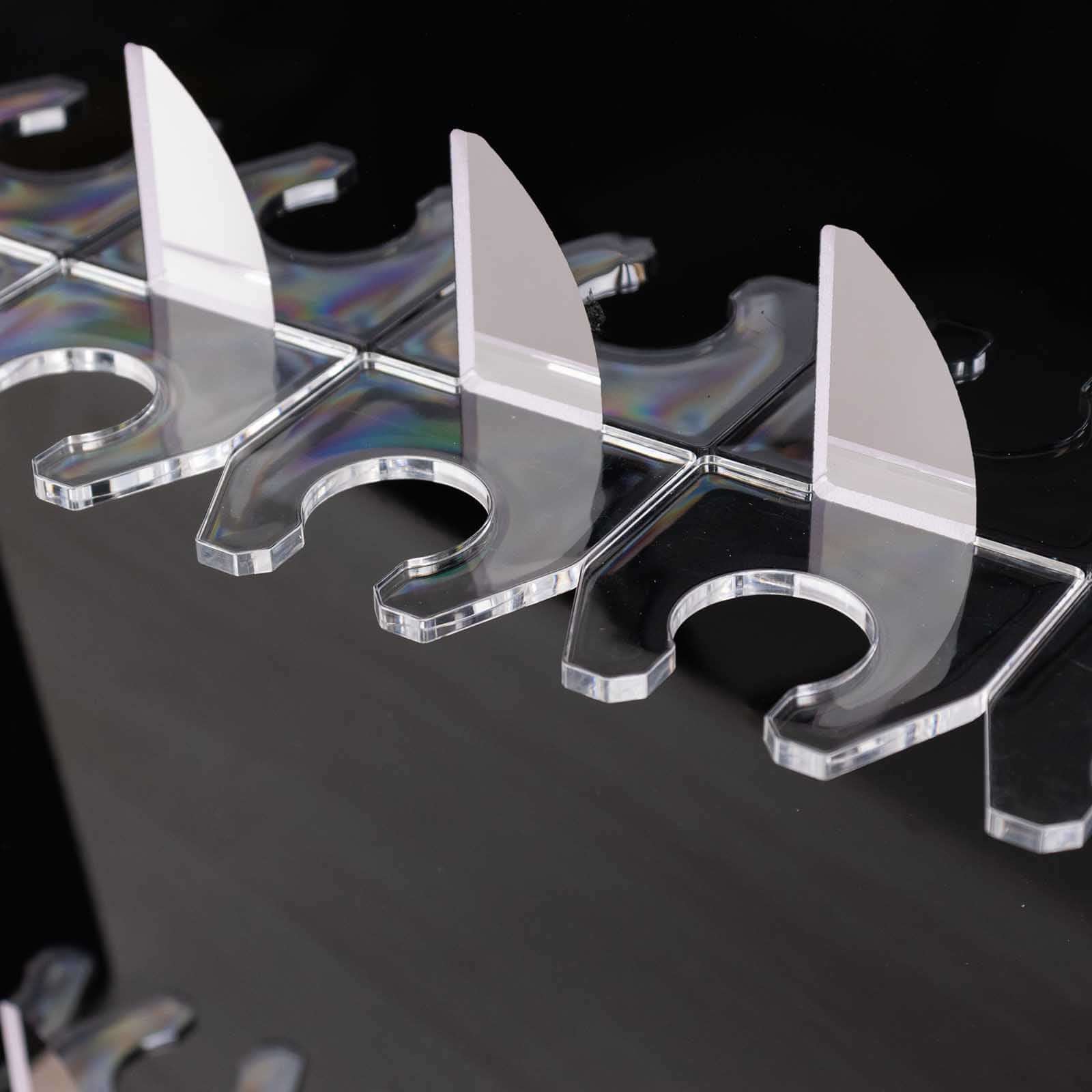 2-Tier Champagne Glass Holder Display Stand Table Top in Glossy Black - Modern Stemware Rack Cocktail Drink Holder with 18 Hooks for Events & DIY Bars 25"