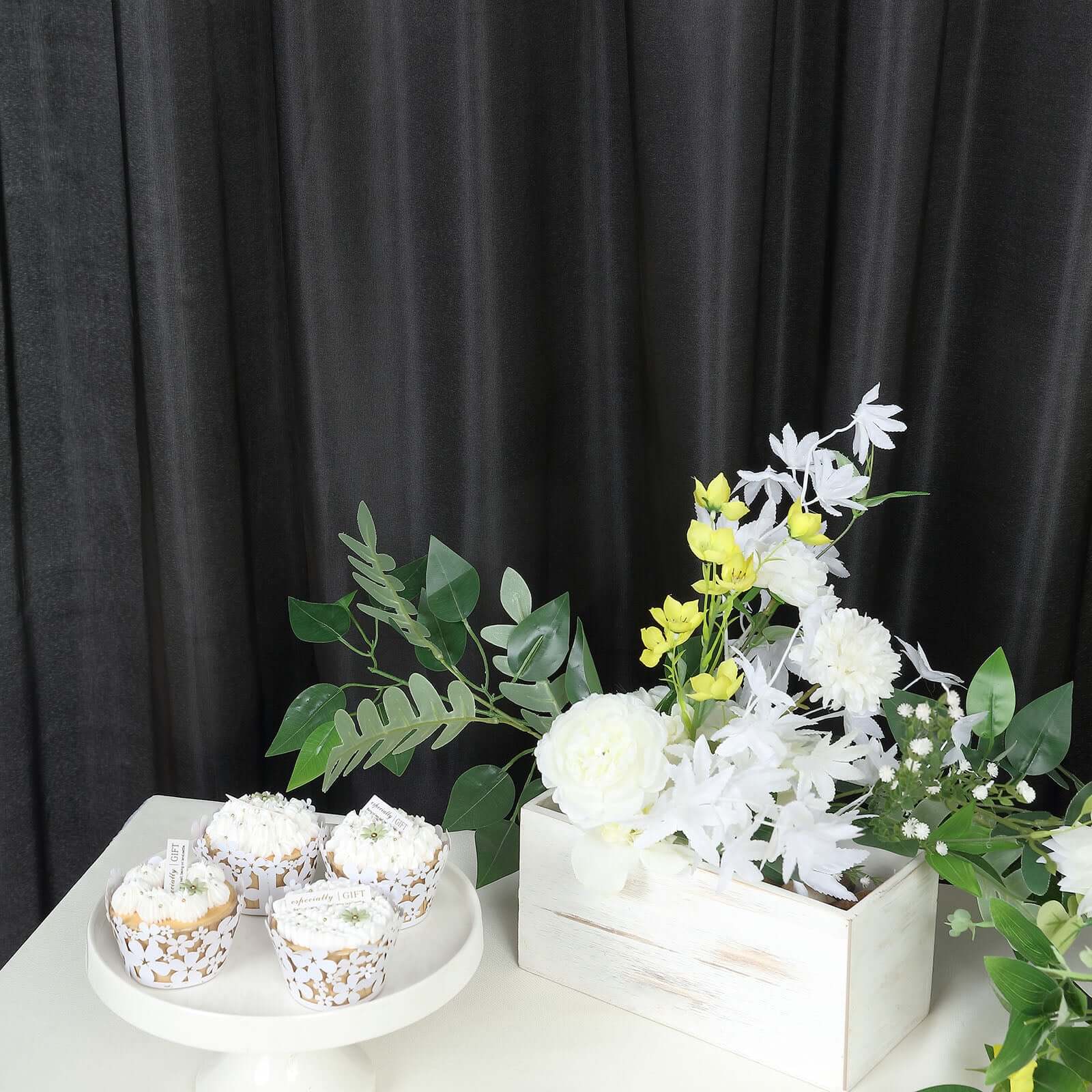 8ftx10ft Black Satin Event Curtain Drapes, Backdrop Event Panel