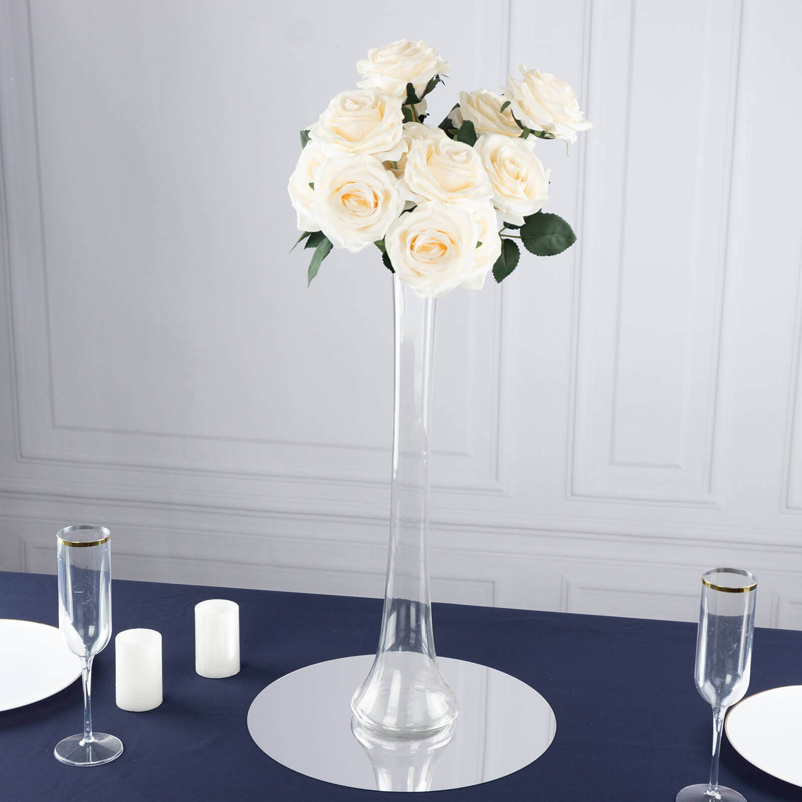 6-Pack Glass Eiffel Tower Vases Clear with Round Base - Tall Skinny Flower Bud Wedding Centerpieces 20"