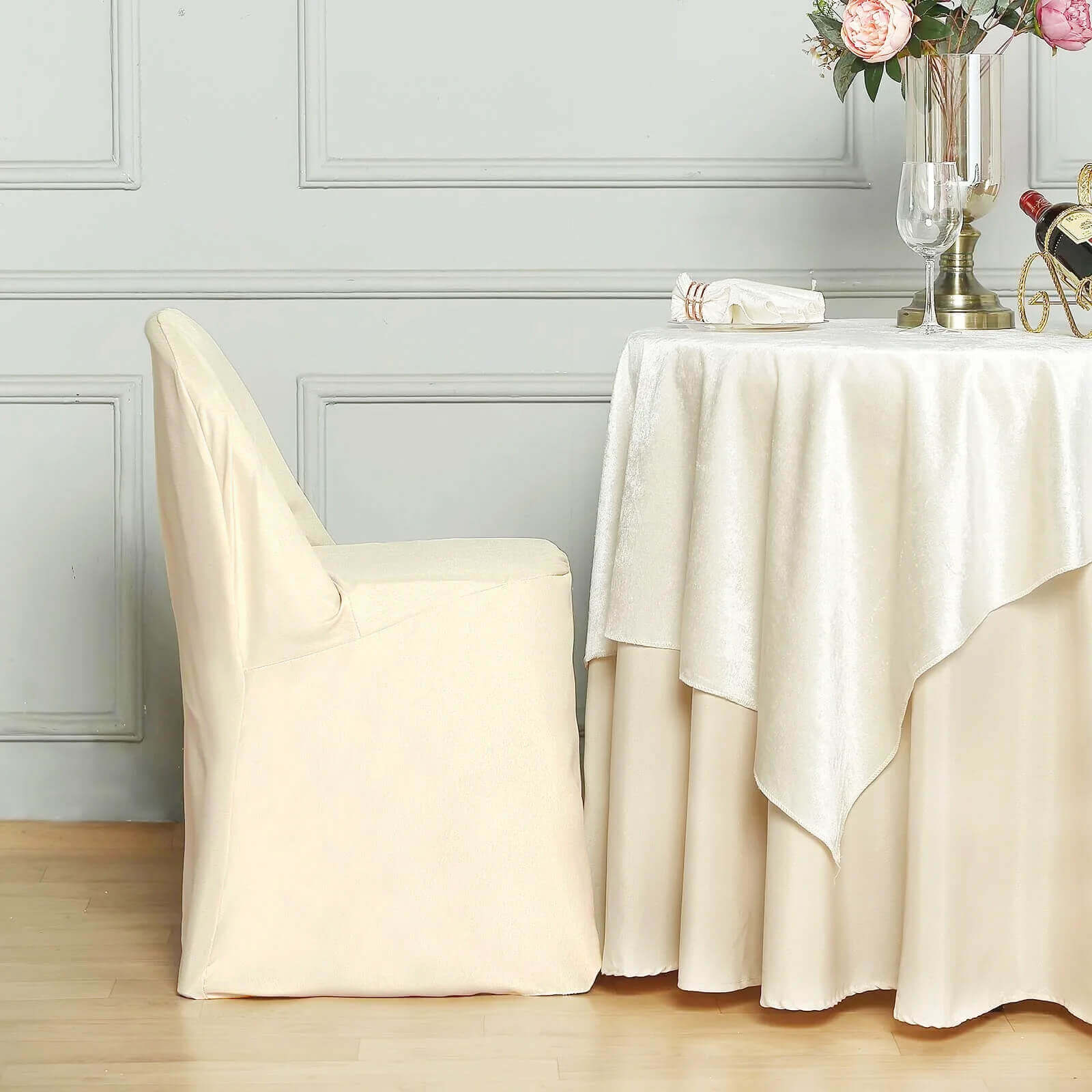 10 Pack Polyester Chair Covers for Folding Chairs Beige - Wrinkle-Free Stain-Resistant Slip-On Slipcovers