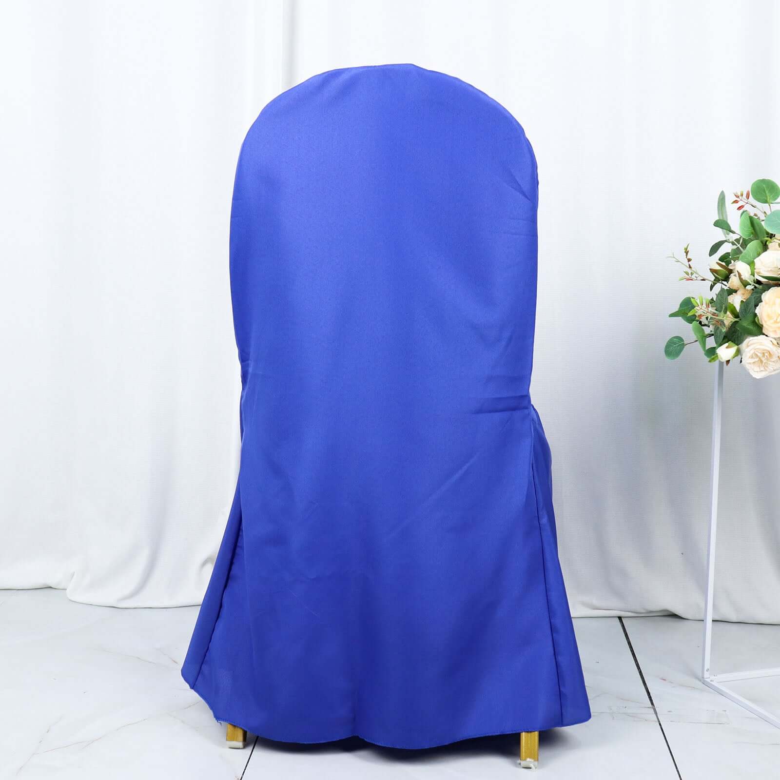 Polyester Slip On Banquet Chair Covers Royal Blue - Stain-Resistant Reusable Durable Fabric