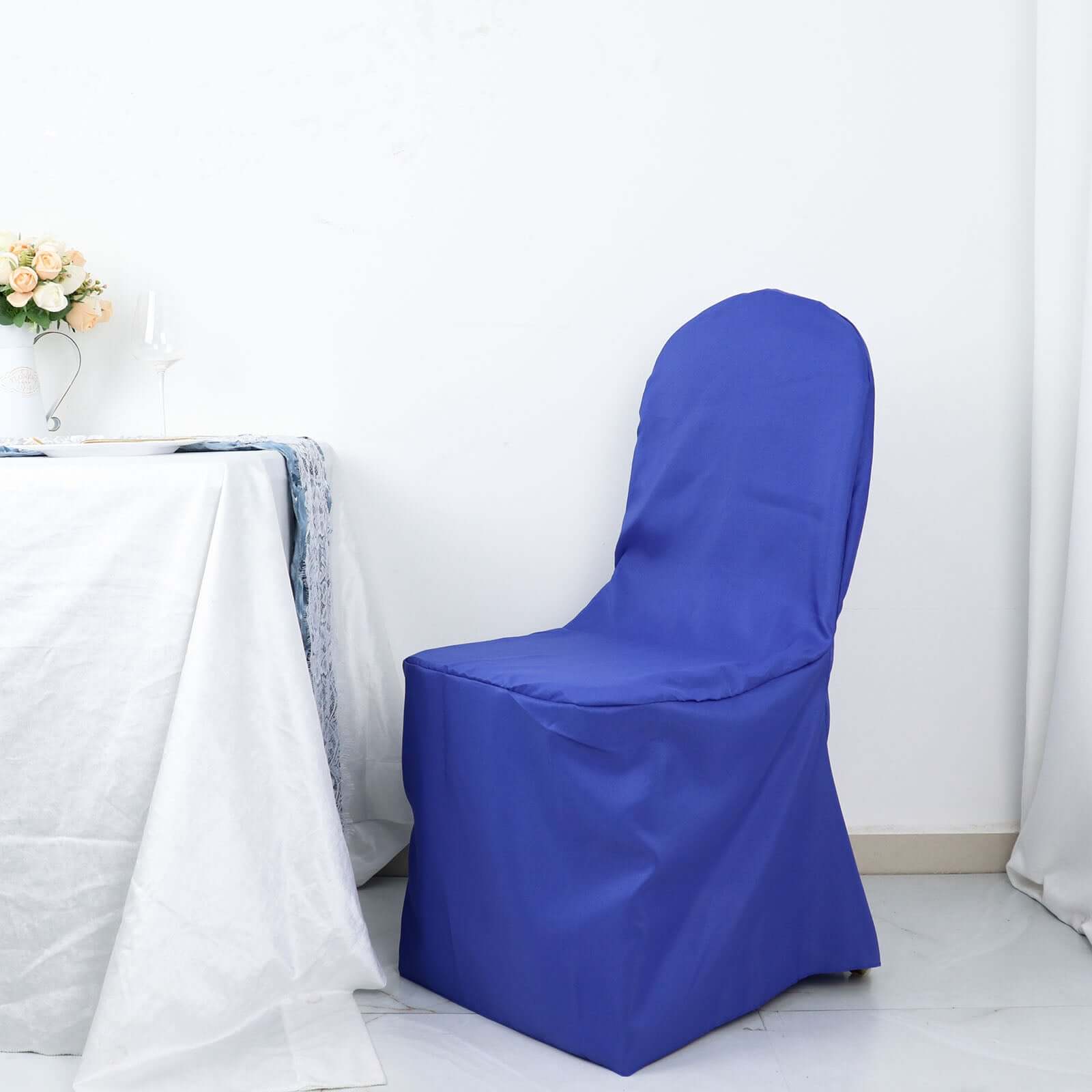 Polyester Slip On Banquet Chair Covers Royal Blue - Stain-Resistant Reusable Durable Fabric