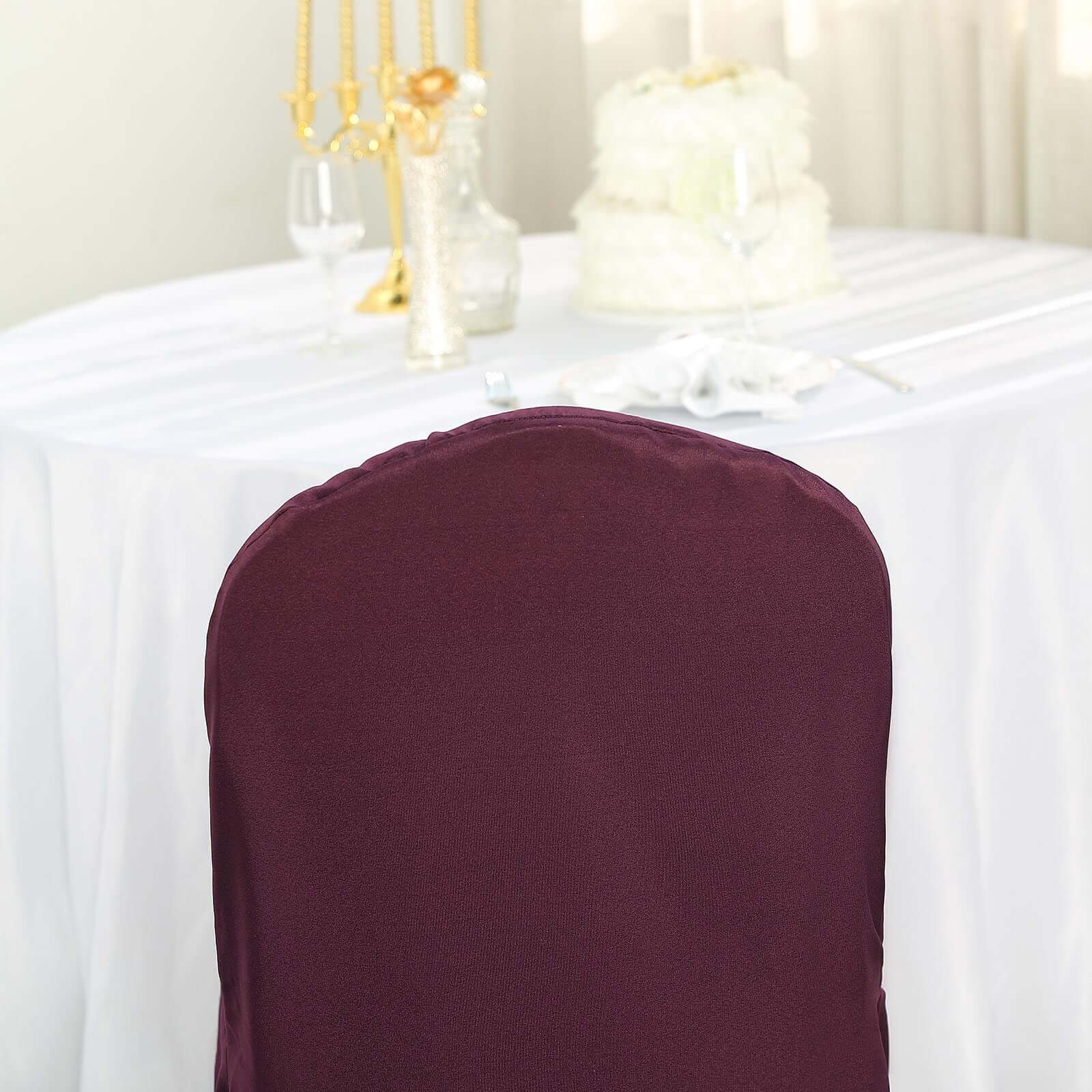 Polyester Slip On Banquet Chair Covers Burgundy - Stain-Resistant Reusable Durable Fabric